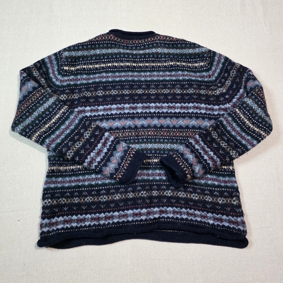 Eddie Bauer Pullover Sweater Women's L Blue Fair Isle Long Sleeve Crew Neck Wool - Picture 2 of 8